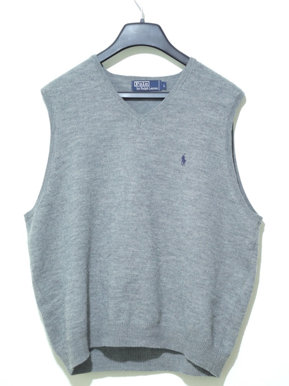 Polo Ralph Lauren Sweater Vest Mens Large Gray 100% Lambswool V-Neck Pony Logo